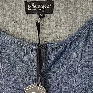 bBoutique Denim Blue Embroidered Midi Dress